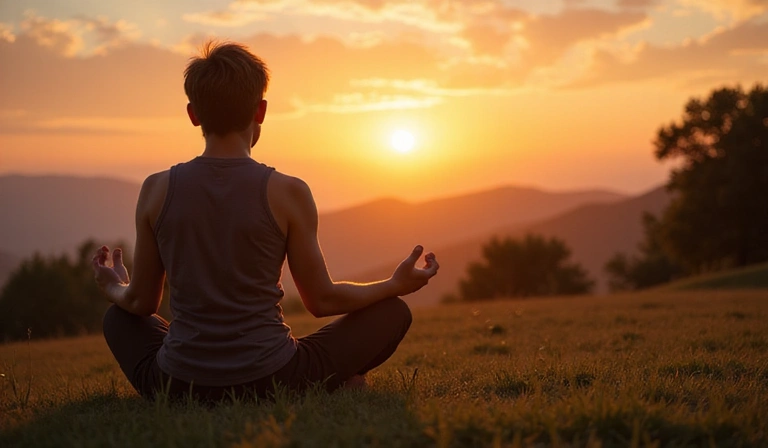 Person meditating in peaceful setting