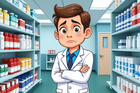 Lost pharmacist searching through files