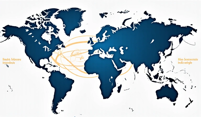 Global data transfer illustration showing data moving between continents
